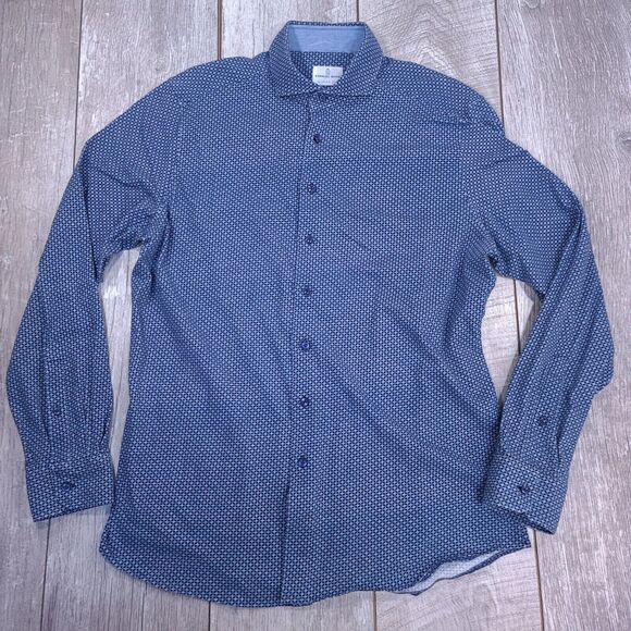 Emanuel Berg Mens Geometric Button Shirt Size Large Modern Fit Blue Long Sleeve - Picture 1 of 6